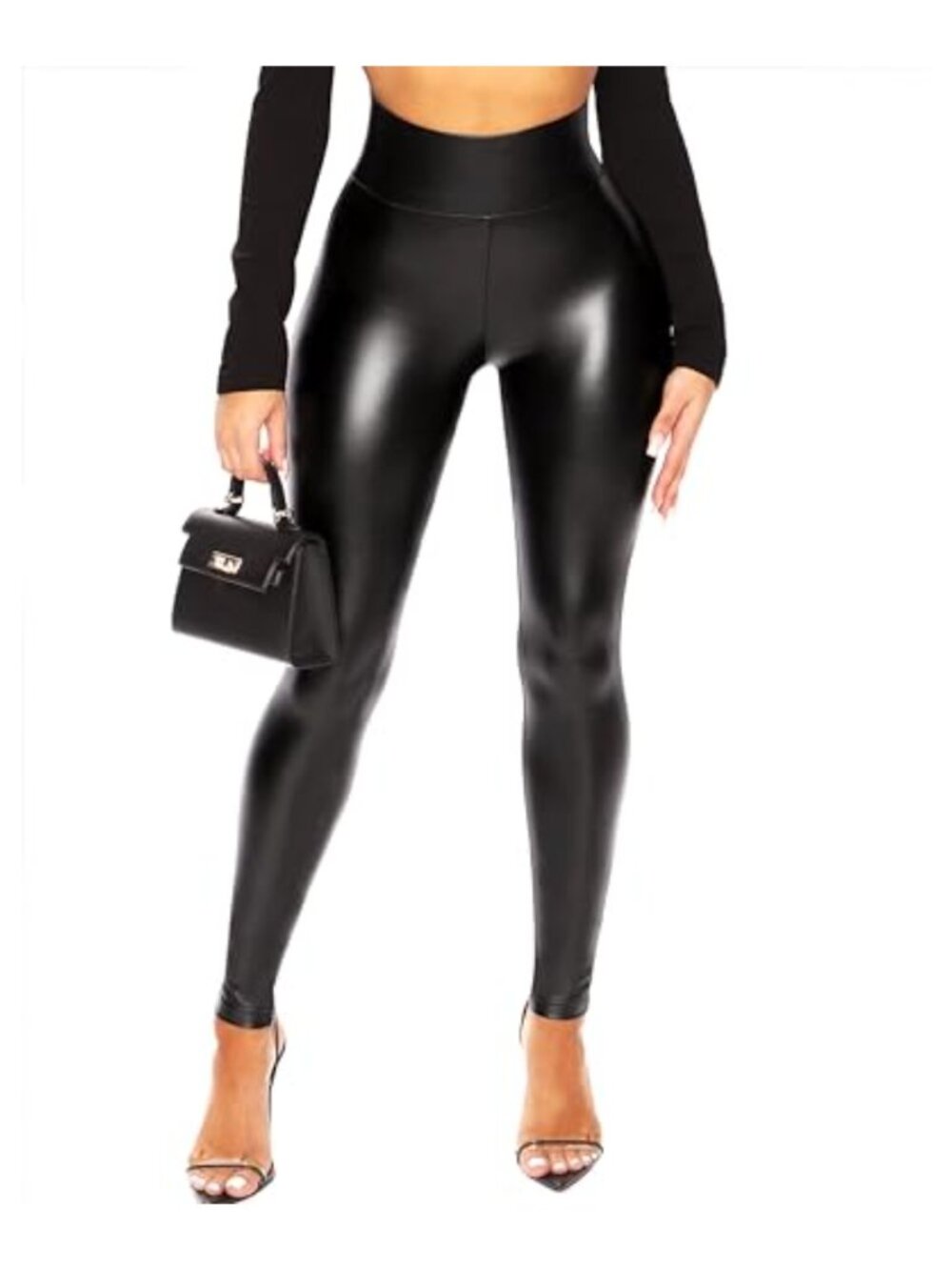 Faux Leather High Waisted Leggings Women Tummy Control Pleather PU Pants